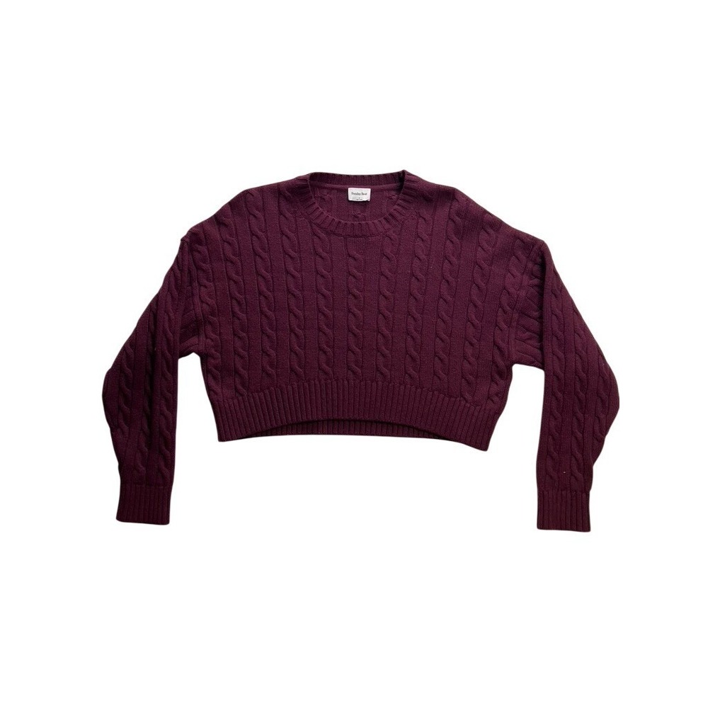 Aritzia Sunday Best Cable Knit Sweater Women S Burgundy Merino Wool Cropped